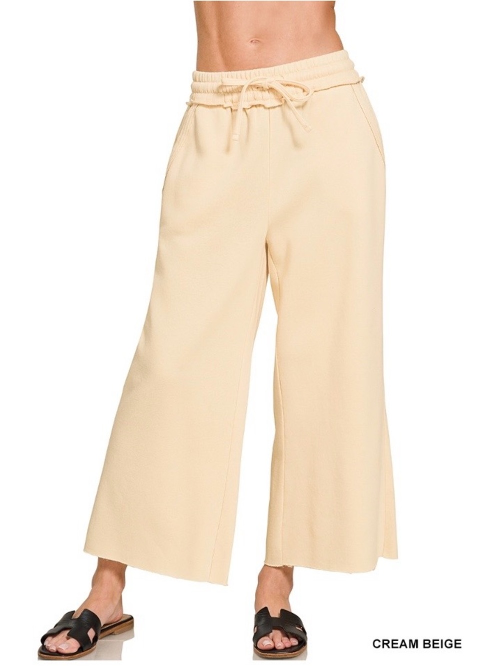 ACID WASH FLEECE PALAZZO SWEATPANTS WITH POCKETS